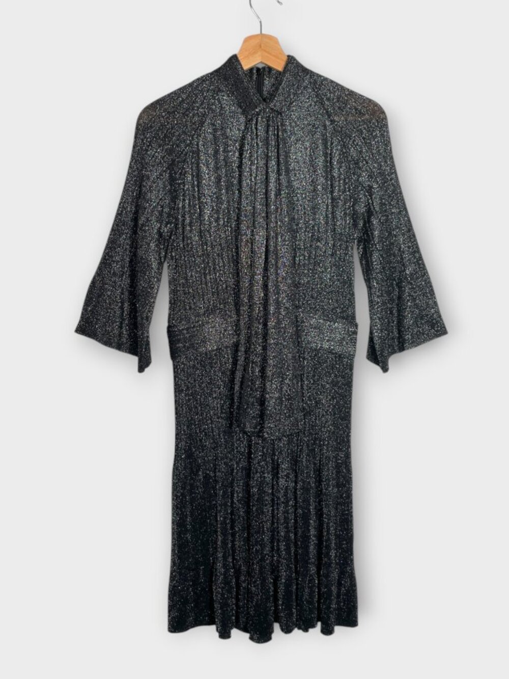 PAULA HIAN Fawn Shimmer Dress L Metallic French Designer $3286 Retail